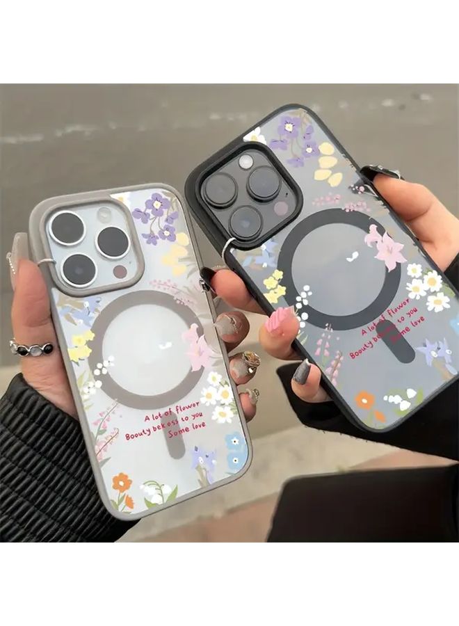 Pink English Flower Magnetic Phone Case Wireless Charging Anti Drop For IPhone 14 Pro Max - Image 1